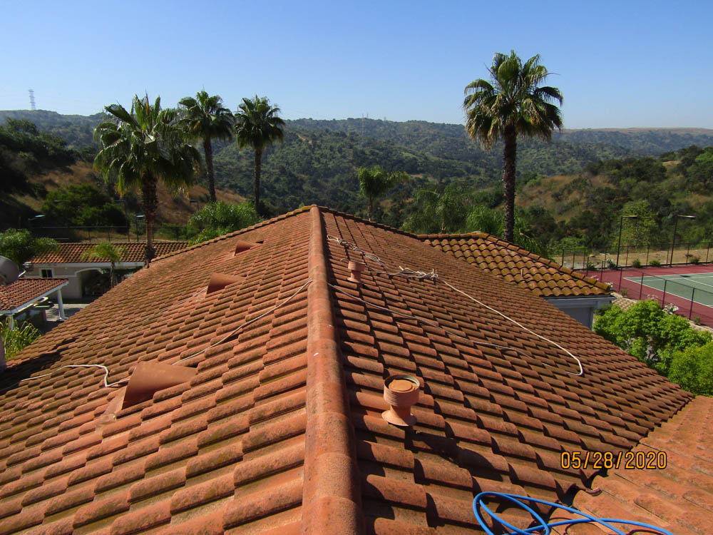 Roof Cleaning Large Terra Cotta Roof Tile Before